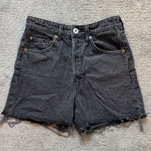 H&M Black Frayed High Rise Hem Jean Shorts